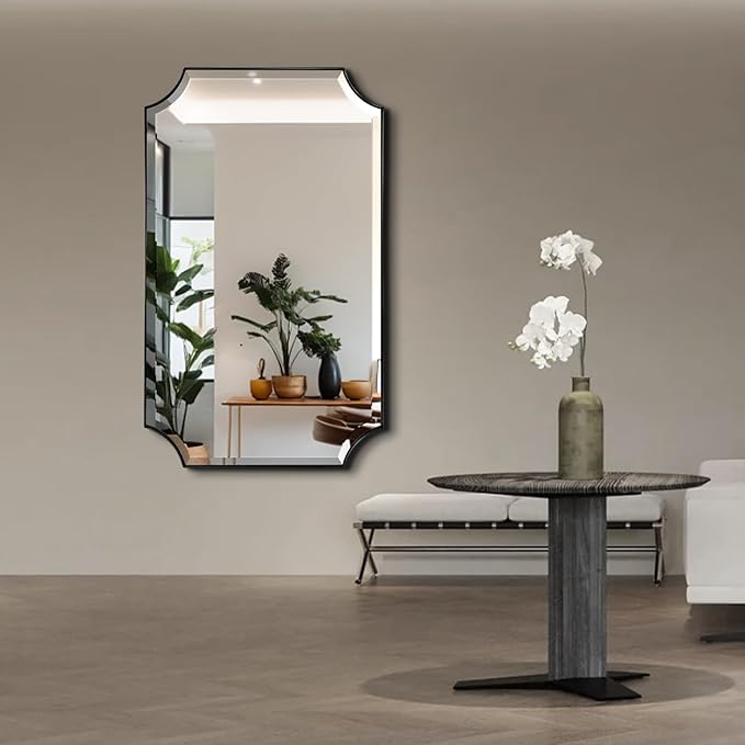 POZINO Rounded Rectangle Mirror, 24"x40" Beveled Bathroom Mirrors for Over Sink, Modern Vanity Wall Mirror, Irregular Shaped Decorative Mirrors for Bathroom Bedroom Living Room Fireplace Entryway