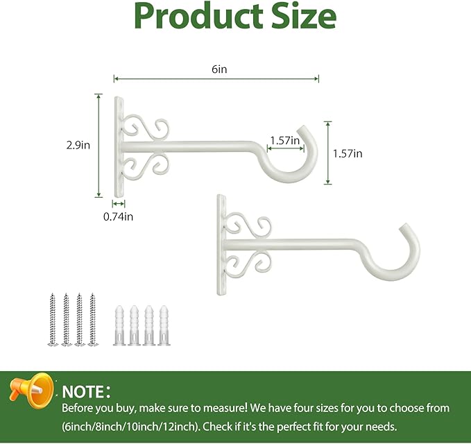 BOLITE Plant Hangers, 6 Inch Hanging Plant Brackets Outdoor or Indoor, Wall Hooks for Hanging Hummingbird Feeders, Bird Feeders, Planters, Lanterns, Wind Chimes, String Lights, 2 Pack, Retro White