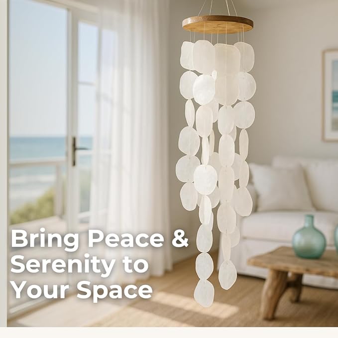 Solange & Frances Beach Decor Wind Chimes for Outside, Sea Glass Windchimes, Outdoor Coastal Beach Themed Gift for Mom, Gifts for A Beach Lover, Beach Home Decor, Sea Shell Chimes