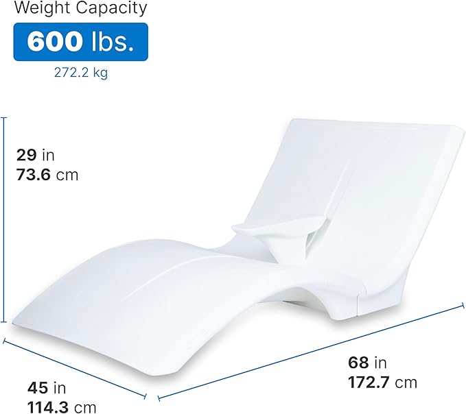 Step2 Vero Pool Lounger Loveseat, Fade-Resistant, Waterproof Patio Furniture, Pool Lounge Chair for Sun Shelf, Use in Pools up to 9-Inches of Water, Weighted, White