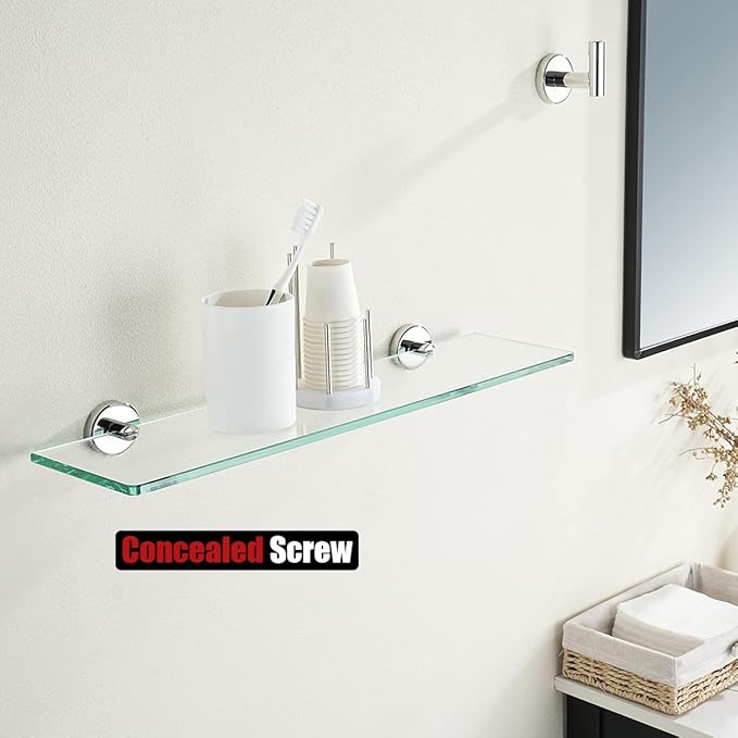 JQK Bathroom Glass Shelf Chrome, Tempered Glass Shower Storage 20 by 5 inches, 304 Stainless Steel Polished Chrome Wall Mount, TGS101L20-CH