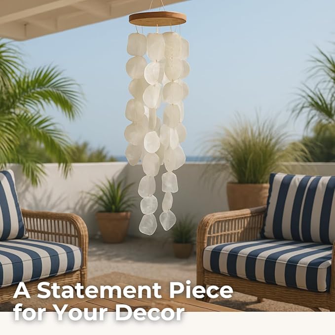 Solange & Frances Beach Decor Wind Chimes for Outside, Sea Glass Windchimes, Outdoor Coastal Beach Themed Gift for Mom, Gifts for A Beach Lover, Beach Home Decor, Sea Shell Chimes