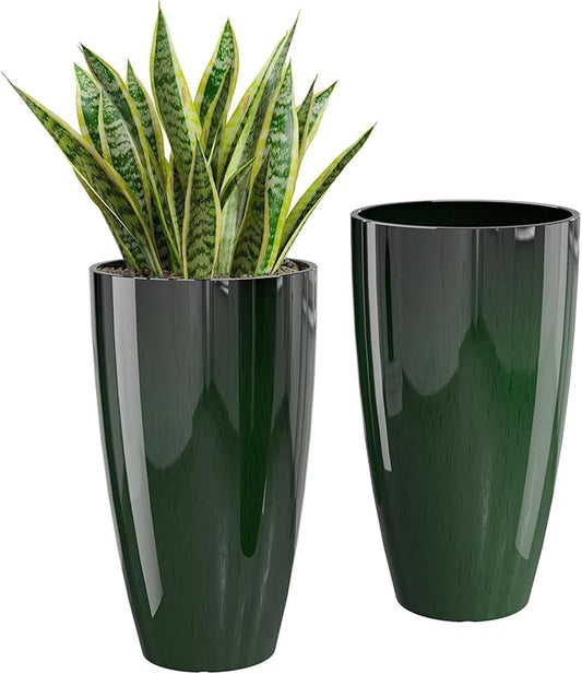 QCQHDU 21 inch Tall Planters for Outdoor & Indoor Plants, 2 Pack Sturdy Plant-Flower-Tree Pots for Front Porch Patio Deck Living Room Decor