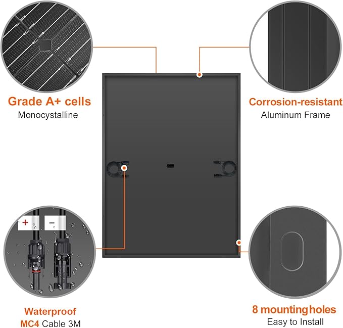 DOKIO 400W Monocrystalline Solar Panel 12/24V, 3 m MC4 Cable for Yard/Garden - Shed/Patio/Greenhouse Power, Off-Grid Battery Charging, 12V Parallel Wiring Recommended, Easy to Route