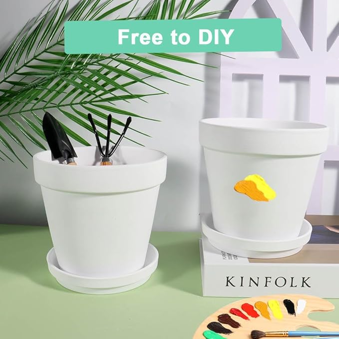 vensovo 5 Inch White Clay Pot for Plant with Saucer - 6 Pack Terra Cotta Plant Pot with Drainage Hole, Flower Pot with Tray, Terracotta Pot for Indoor Outdoor Plant