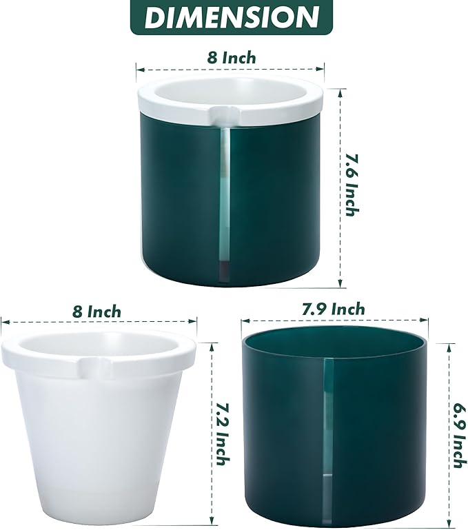 D'vine Dev 8 Inch Design Self Watering Planter for Indoor Plants, White Terracotta Pot with Teal Cylinder Glass Cup, 37-X-C-5