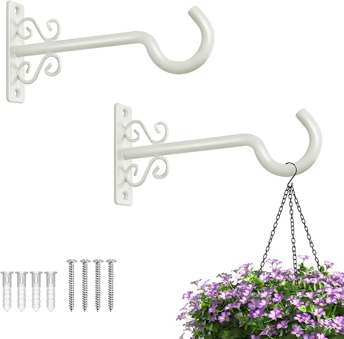 BOLITE Plant Hangers, 6 Inch Hanging Plant Brackets Outdoor or Indoor, Wall Hooks for Hanging Hummingbird Feeders, Bird Feeders, Planters, Lanterns, Wind Chimes, String Lights, 2 Pack, Retro White