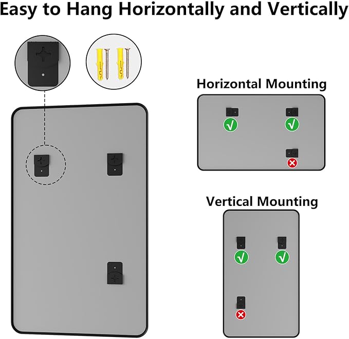 Koonmi Bathroom Mirror, 36X60 Inch Black Metal Framed Mirror for Bathroom, Tempered Glass, Anti-Rust, Rounded Rectangle Mirror for Restroom, Bedroom, Black