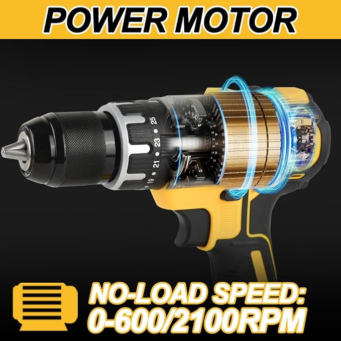 1/2" Cordless Drill Driver 798 in-lbs 25+3 Clutch 2 Speed Modes Power Drill with 2 x 1.5Ah Li-ion Battery, Fast Charger, 24pcs Accessories and Carry Case for Home Improvement, DIY Project