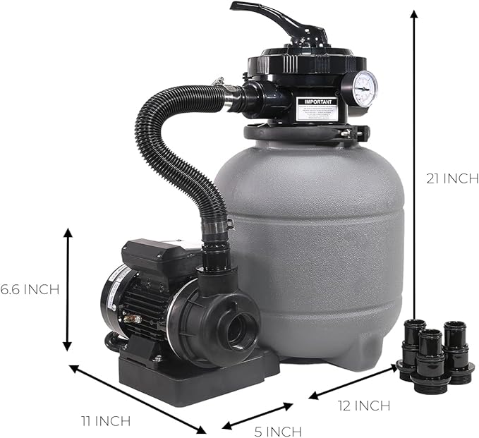 XtremepowerUS 12" Sand Filter for Above-Ground Swimming Pools Max 2,400GPH 7-Way Multi-Port Valve Pool Pump Up to 10,000 Gallons Strainer Basket Set