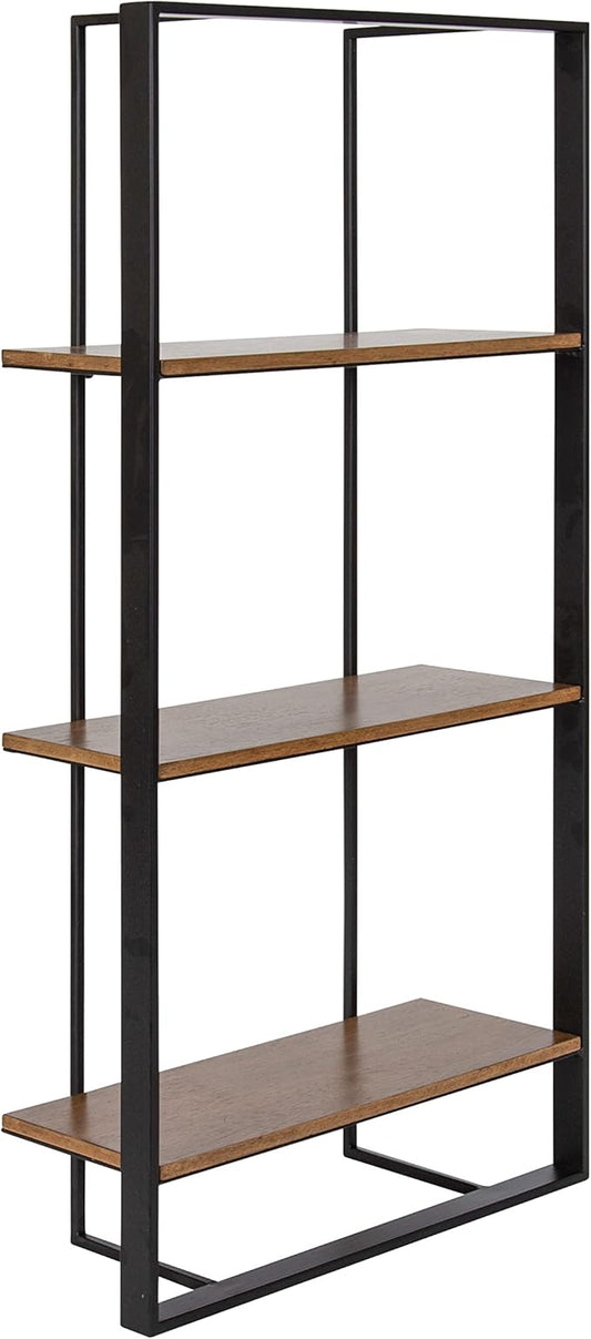 Kate and Laurel Kercheval Modern 3 Tier Wall Shelf; 15 x 32; Rustic Brown and Black; Farmhouse Bookshelf Wall Decor with Multiple Tiers for Storage and Display