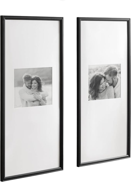 Kate and Laurel Adlynn Rectangular Panel Picture Frame Set of 2, 14 x 30 matted to 8 x 10, Black, Modern Two-Piece Photo Frame Set for Gallery Wall Decor in Living Room Wall Display