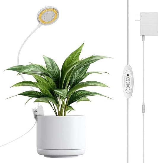 Grow Lights for Indoor Plant, Clip on Plant Grow Lights Full Spectrum, 12W LED Plant Lights for Indoor Growing, Auto On/Off 3/6/12H, 4000K Plant Grow Lamps with 4 Level Dimmable, White 1 Pack