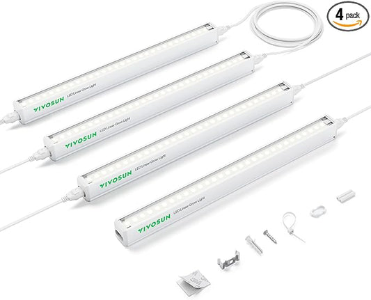 VIVOSUN T5 Grow Lights for Indoor Plants, 5000K Full Spectrum 24W(4 X 6W), 1FT LED Plant Light Strip for Seed Starting, Greenhouse, Hydroponics, SGS Compatible, Linkable, 4-Pack