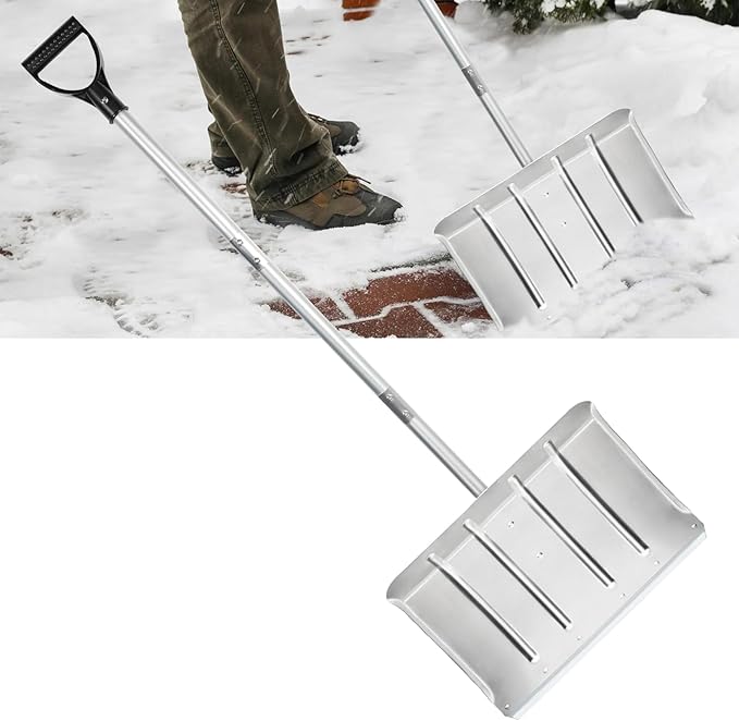 Aluminum Snow Shovel - Heavy-Duty Metal Shovel with D Handle,55.1 Inch Snow Shovel for Driveway,Mulch Shovel for Clear Snow from Streets, Garages and Factories