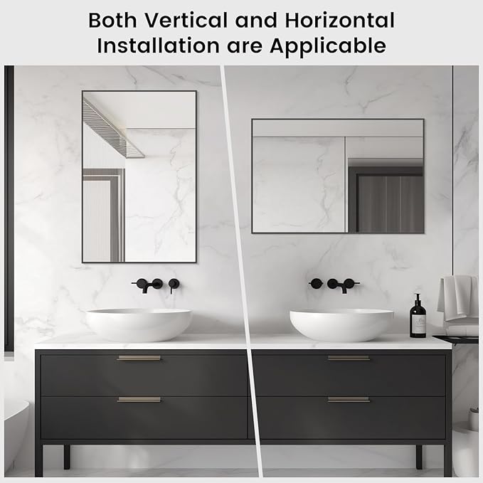 HOMECOOKIN Black Metal Mirror for Bathroom 20 x 30 Inch Black Bathroom Mirror for Over Sink, Rectangle Wall Vanity Mirror Square Corner Metal Frame Modern Farmhouse Mirror(Horizontal/Vertical)