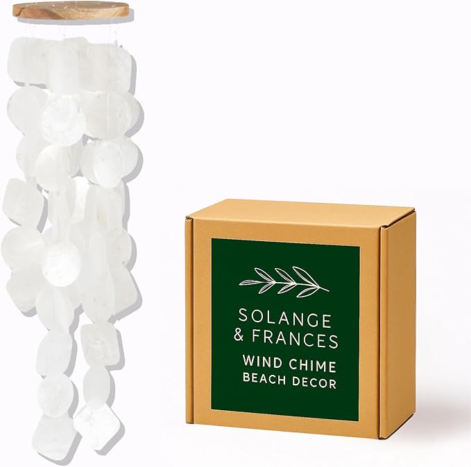 Solange & Frances Beach Decor Wind Chimes for Outside, Sea Glass Windchimes, Outdoor Coastal Beach Themed Gift for Mom, Gifts for A Beach Lover, Beach Home Decor, Sea Shell Chimes