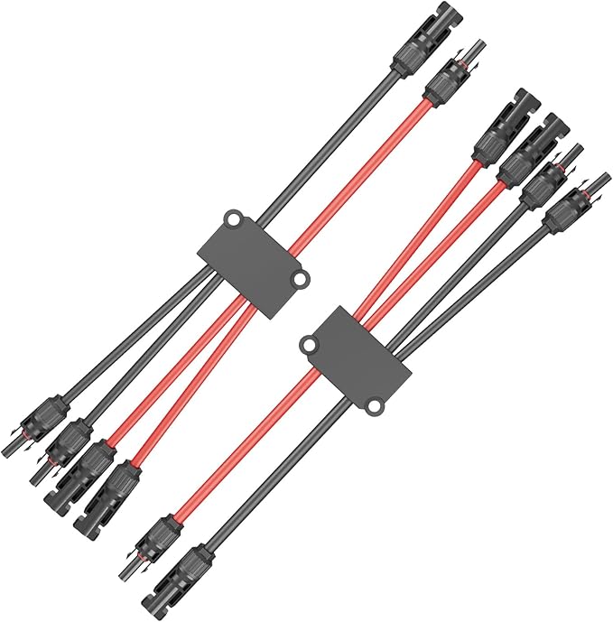 1 Pair Solar Connectors Y Branch, 2 to 4 Solar Parallel Connector for 2 Solar Panels,12AWG-10AWG Solar Wire Connectors Waterproof