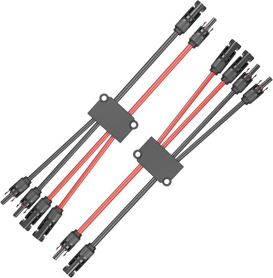 1 Pair Solar Connectors Y Branch, 2 to 4 Solar Parallel Connector for 2 Solar Panels,12AWG-10AWG Solar Wire Connectors Waterproof