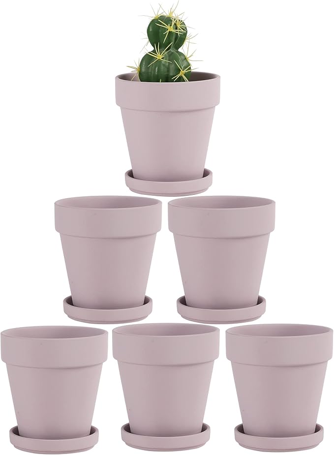 Fcacti 4 Inches Small Pink Terracotta Pots with Saucer, 6 Pack 4" Terra Cotta Planter with Drainage Holes, Small Clay Flower Pots for Plants, Succulents, Crafts, Wedding Favor