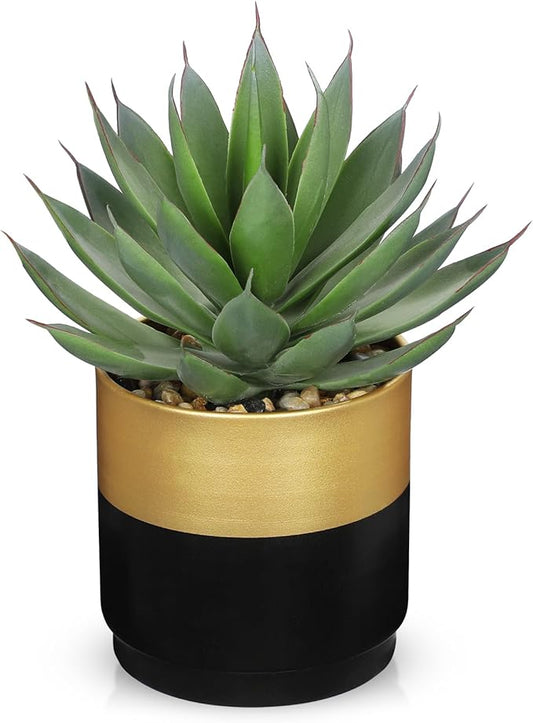 Briful Succulents Plants Artificial for Home Decor, Realistic Potted Fake Agave Plant, Gold Black Metal Pot, Cute Aloe Maguey Faux Plant, Shelves Tables Decor, Modern Farmhouse Kitchen Decorations