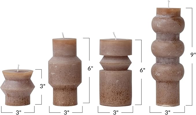 Creative Co-Op Unscented Totem Pillar, Cappuccino Candles, 3" L x 3" W x 6" H, Brown