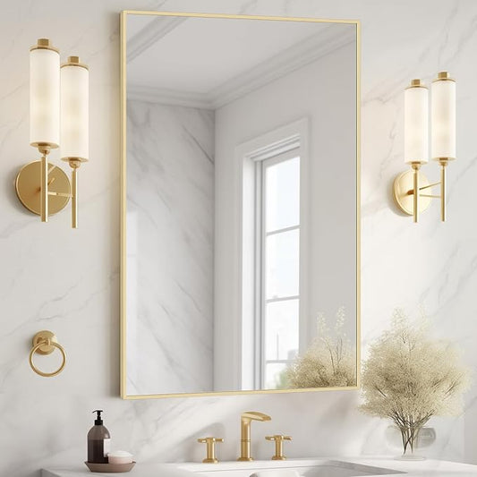 HOMECOOKIN Gold Mirror for Bathroom 24 x 36 Inch Rectangular Bathroom Mirror with Metal Frame, Bathroom Mirror for Over Sink, Hangs Horizontal or Vertical