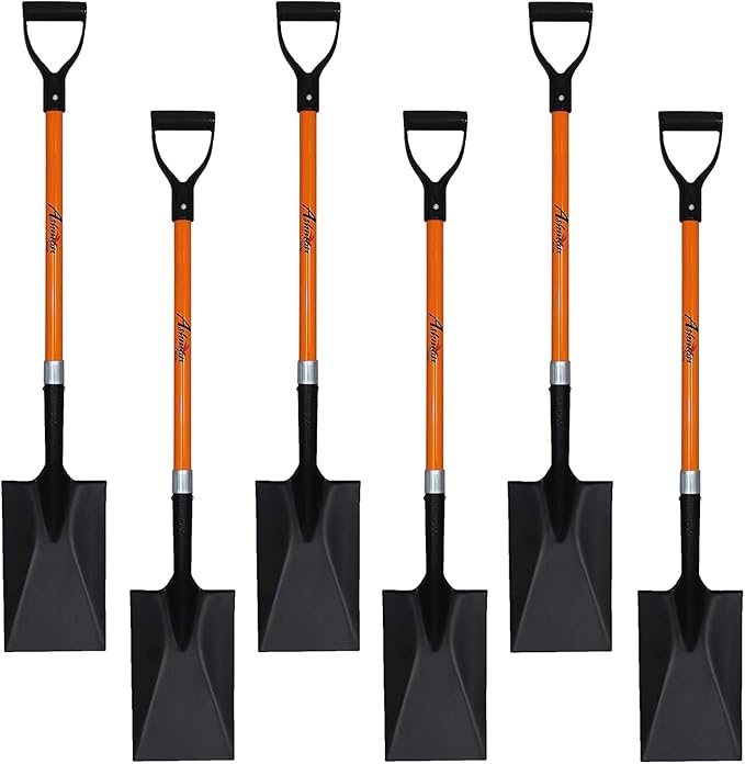 Ashman Spade Shovel (6 Pack) – 41 Inches Long D Handle Grip – The Single Shovel Weighs 2.2 Pounds and has a Durable Handle – Premium Quality Multipurpose Orange Spade Shovel with Strong Build.