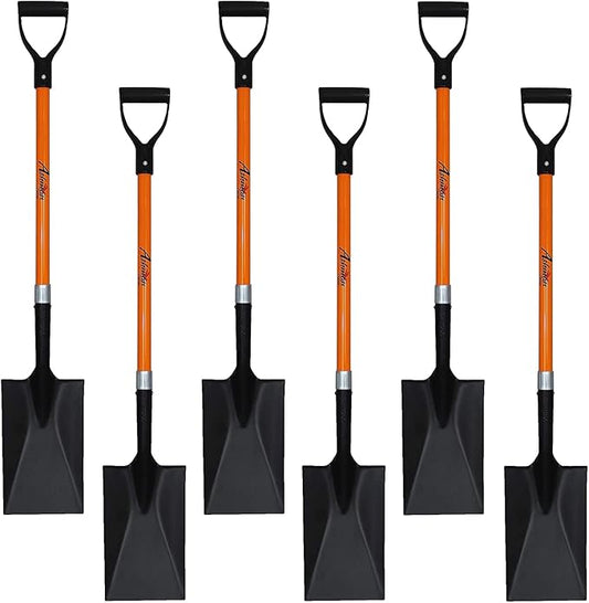 Ashman Spade Shovel (6 Pack) – 41 Inches Long D Handle Grip – The Single Shovel Weighs 2.2 Pounds and has a Durable Handle – Premium Quality Multipurpose Orange Spade Shovel with Strong Build.