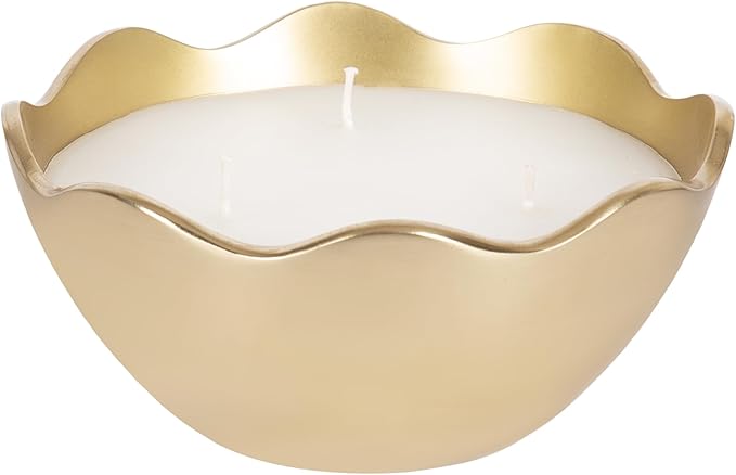 Kate and Laurel Alessia Scalloped Round Metal Candle Bowl, 8 Inch Diameter, Gold, Modern Three-Wick Unscented Candle with Decorative Bowl for Living Room Decor
