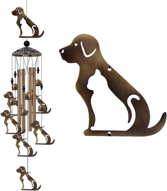 Outdoor Dogs Wind Chimes Indoor Decor - Hand-Made Mobile Romantic Bronze Wind Catcher, 36" Puppys Wind Bells for Home, Balcony, Patio, Garden Festival Decoration, Gift for Mom(4 Tubes, 6 Bells, 7Dogs)