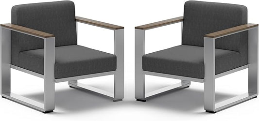 Aluminum Outdoor Patio Furniture, 2 Pieces Armchairs, All-Weather Metal Modern Outside Single Sofa for Deck, Porch (LightGray)