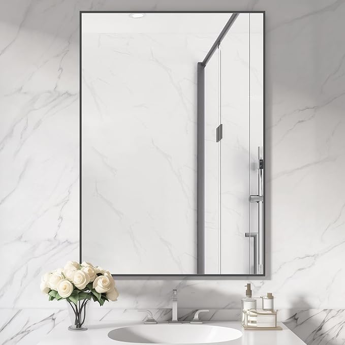 HOMECOOKIN Black Metal Mirror for Bathroom 28 x 40 Inch Black Bathroom Mirror for Over Sink, Rectangle Wall Vanity Mirror Square Corner Metal Frame Modern Farmhouse Mirror(Horizontal/Vertical)