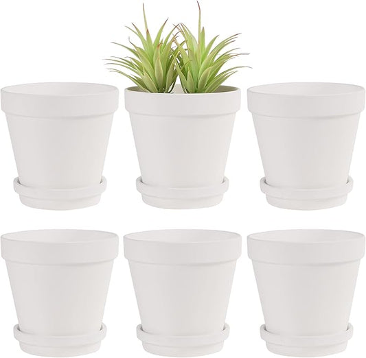 Yishang Large Terra Cotta Pots with Saucer- 6 Pack Large 6'' Terra Cotta Plant Pot with Drainage Hole, Flower Pot with Tray, Terracotta Pot for Indoor Outdoor Plant(White)