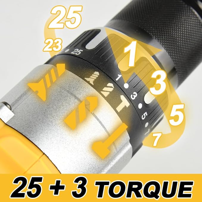 1/2" Cordless Drill Driver 798 in-lbs 25+3 Clutch 2 Speed Modes Power Drill with 2 x 1.5Ah Li-ion Battery, Fast Charger, 24pcs Accessories and Carry Case for Home Improvement, DIY Project