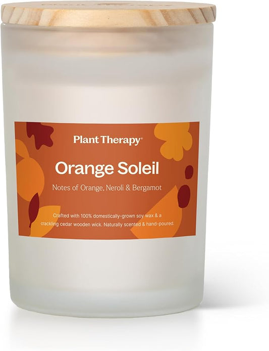 Plant Therapy Orange Soleil Fall Naturally Scented Candle 9 oz Lively, Uplifting Citrus with Soft Floral Notes, Hand-Poured in Small Batches, Crackling Cedar Wooden Wick, 50 Hours of Burn Time