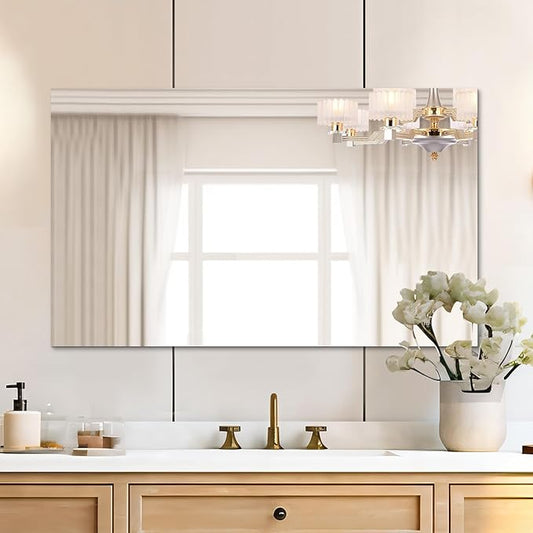 Mirrorons Frameless Mirror, Wall Mirror 48" x 30", Modern Bathroom Mirrors for Wall with Polished Edge, Hangs Horizontally or Vertically. Upgraded Shatterproof Mirror, Entryways, Bathroom, Gym.