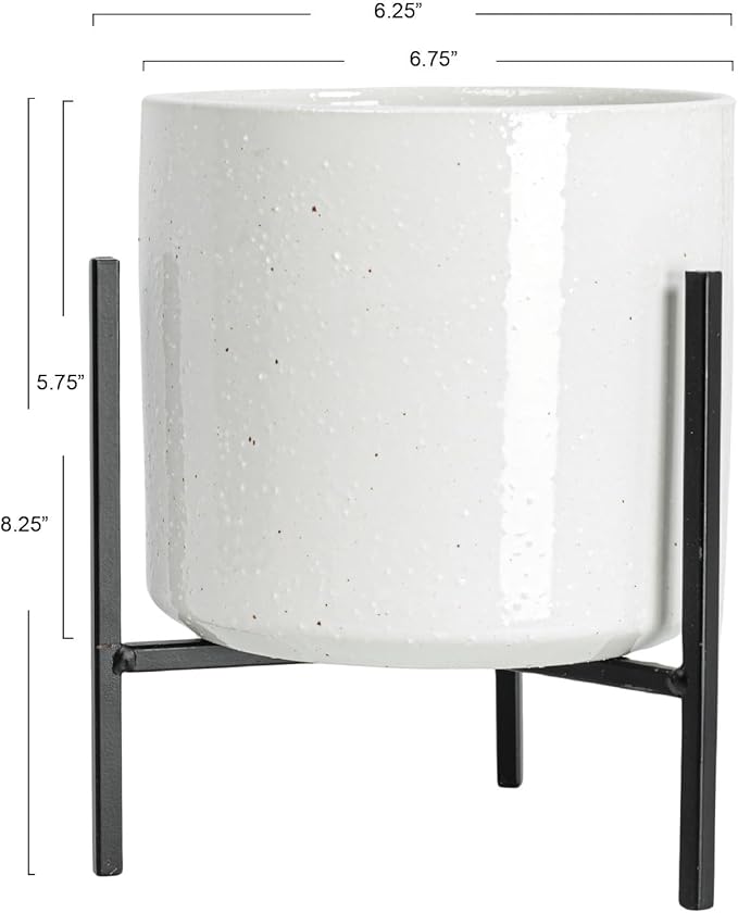 Bloomingville Black & White Planter with Metal Stand 5 Inch Pot (AH0058)