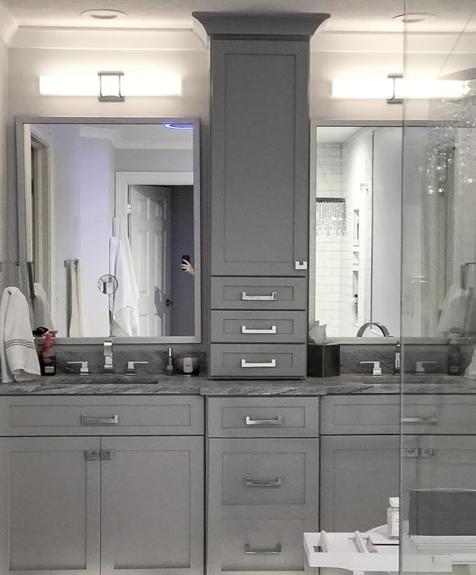 Frame My Mirror Silver Bathroom Mirror for Wall, 30" x 42" Satin Nickel Bathroom Vanity Mirror, Made in USA, Hangs Horizontally or Vertically, Ellis Design