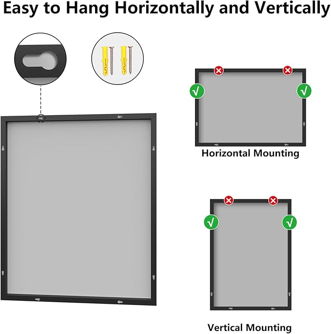 Koonmi Bathroom Mirror 30x36 Black Bathroom Wall-Mounted Mirrors, Modern Vanity Mirror for Bedroom, Living Room, Aluminum Alloy Frame Allow to Hang Horizontally or Vertically