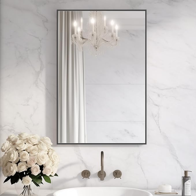 HOMECOOKIN Black Metal Mirror for Bathroom 20 x 30 Inch Black Bathroom Mirror for Over Sink, Rectangle Wall Vanity Mirror Square Corner Metal Frame Modern Farmhouse Mirror(Horizontal/Vertical)