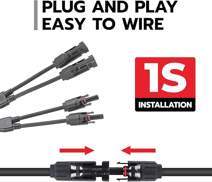 1 Pair Solar Panel Connectors Y Branch,30A 1000V Solar Parallel Connector 1 to 2 for Solar Panels,IP67 Waterproof Solar Panel Splitter for Solar Cable