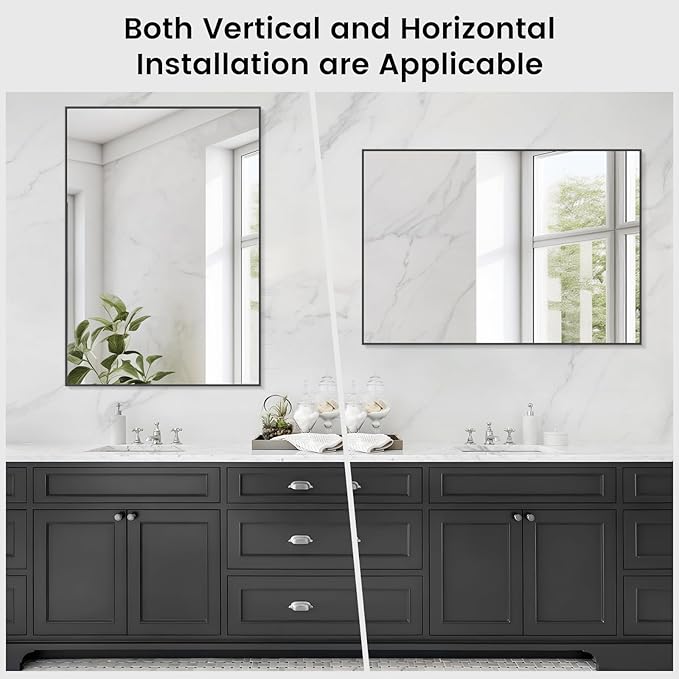 HOMECOOKIN Black Metal Mirror for Bathroom 28 x 40 Inch Black Bathroom Mirror for Over Sink, Rectangle Wall Vanity Mirror Square Corner Metal Frame Modern Farmhouse Mirror(Horizontal/Vertical)