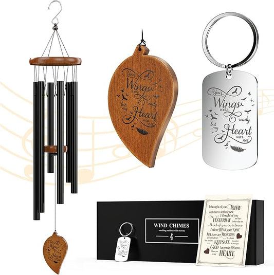 Sympathy Wind Chimes and Remembrance Keychain, Memorial Bereavement Condolence Gift Baskets in Memory of Loved One, Mother Father Grandma Grandpa Daughter Son Brother Sister Wife Husband Friend