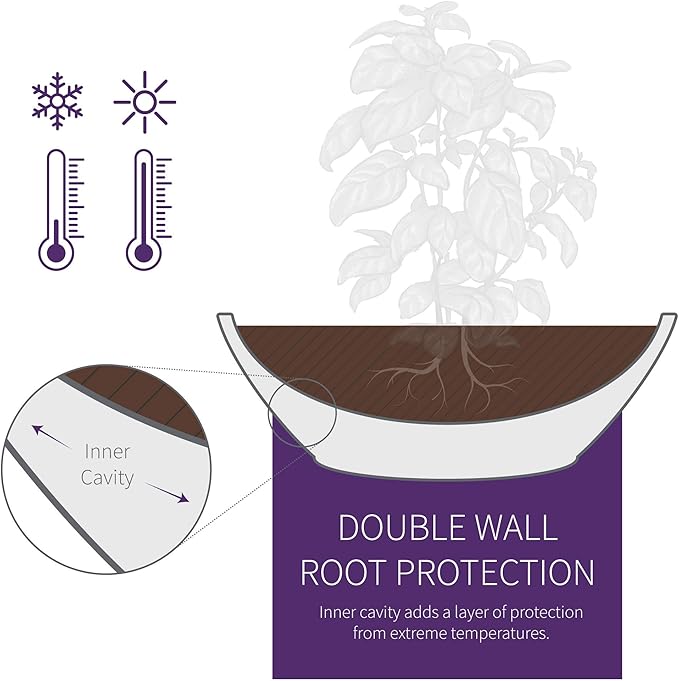 Crescent Garden Delano Oval Planter Bowl, Succulent Garden, Unique Indoor/Outdoor Double-Walled Plant Bowl with Plug- Oval Shape - 24" L x 17" W x 8" H (Mocha)