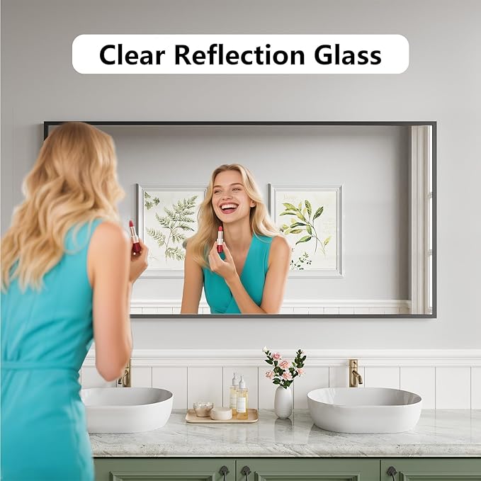 Bathroom Mirror 30x60 Black Bathroom Wall-Mounted Mirrors, Modern Vanity Mirror for Bedroom, Living Room, Aluminum Alloy Frame Allow to Hang Horizontally or Vertically