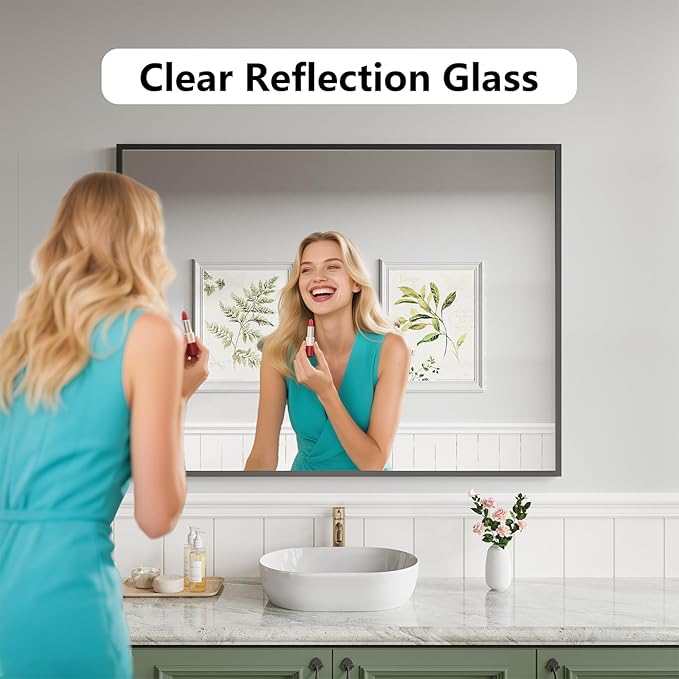 Koonmi Bathroom Mirror 36x48 Bathroom Wall-Mounted Mirrors, Modern Vanity Mirror for Bedroom, Living Room, Aluminum Alloy Frame Allow to Hang Horizontally or Vertically