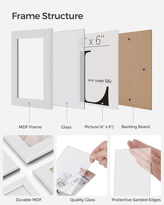 SONGMICS 4x6 Collage Picture Frames, 12-Pack Photo Collage Frame for Wall Decor, Glass Front, Assembly Required, Cloud White URPF22WTV1