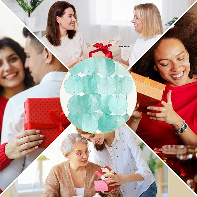 Wind Chimes for Outside - Handcrafted Turquoise Capiz Shells Windchime Coastal Style Decor for Indoor/Outdoors, Garden Decor, Great for Women, Wind Chimes Lovers and More