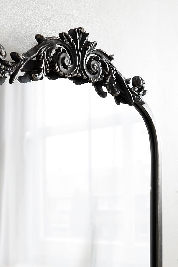 Kate and Laurel Arendahl Traditional Vintage Arch Mirror with Shelf; 21 x 32; Black; Baroque Antique Arched Wall Mirror with Functional Shelf and Ornate Frame
